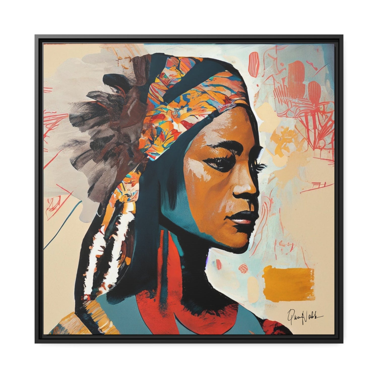 Stunning Native Indian Lady Portrait Canvas Wall Art with Elegant Framing
