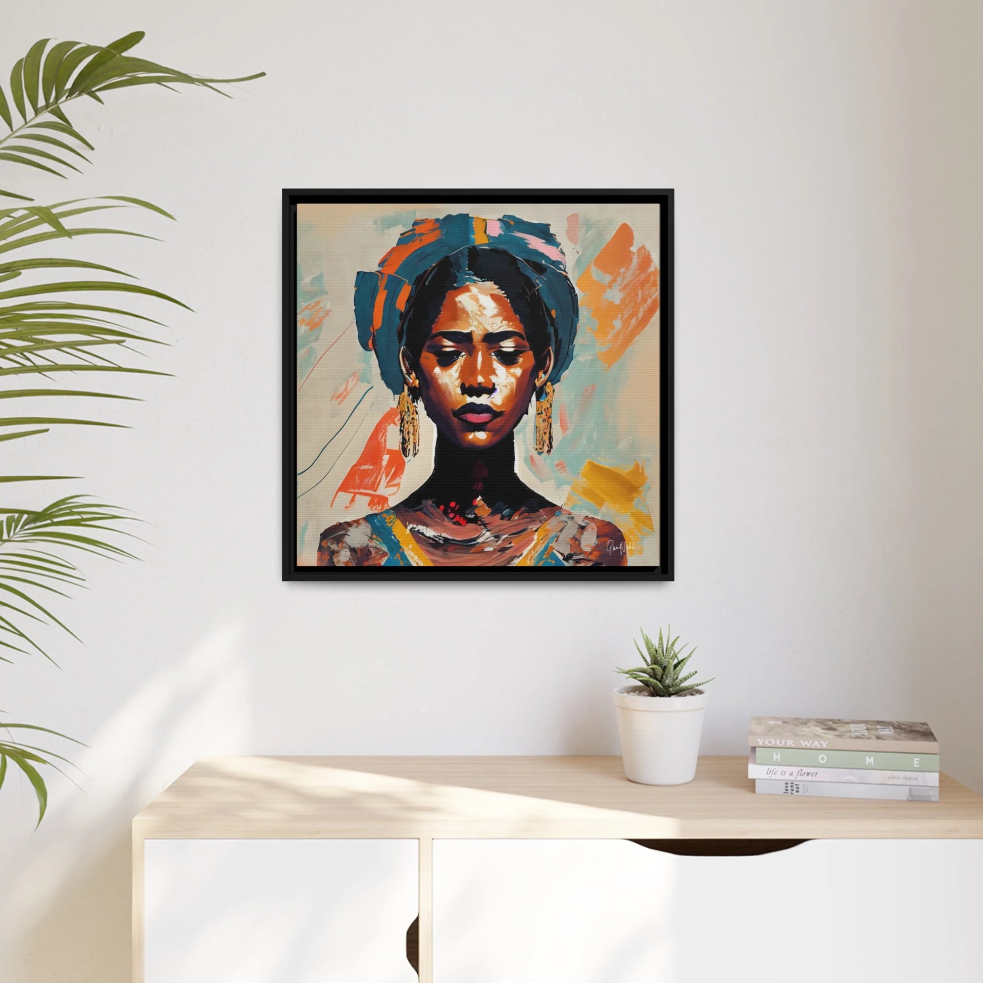 Stunning Woman with Turban Portrait Canvas Wall Art – Elegantly Framed for Timeless Decor