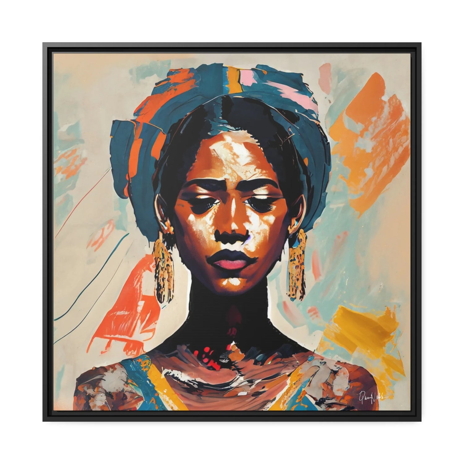 Stunning Woman with Turban Portrait Canvas Wall Art – Elegantly Framed for Timeless Decor