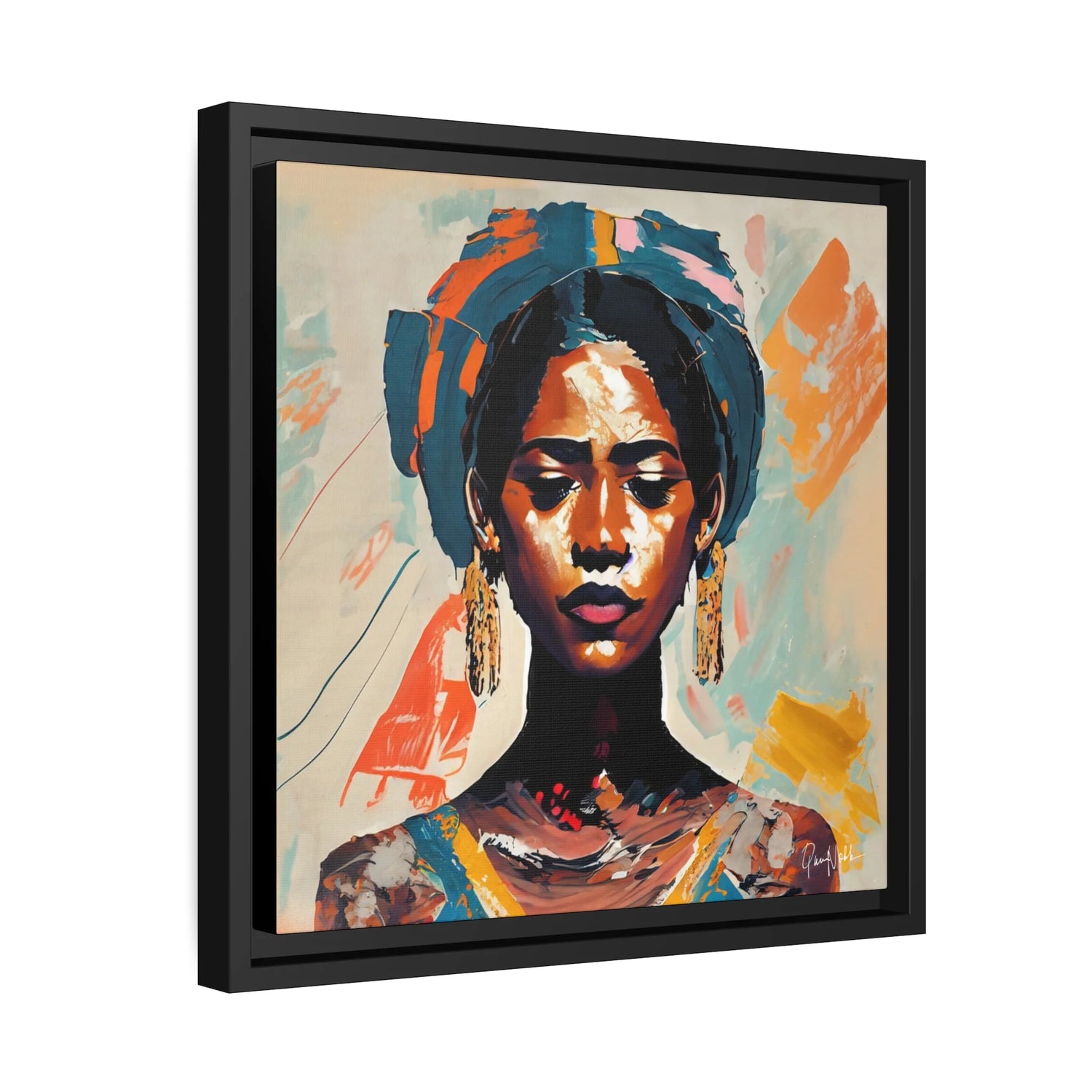 Stunning Woman with Turban Portrait Canvas Wall Art – Elegantly Framed for Timeless Decor