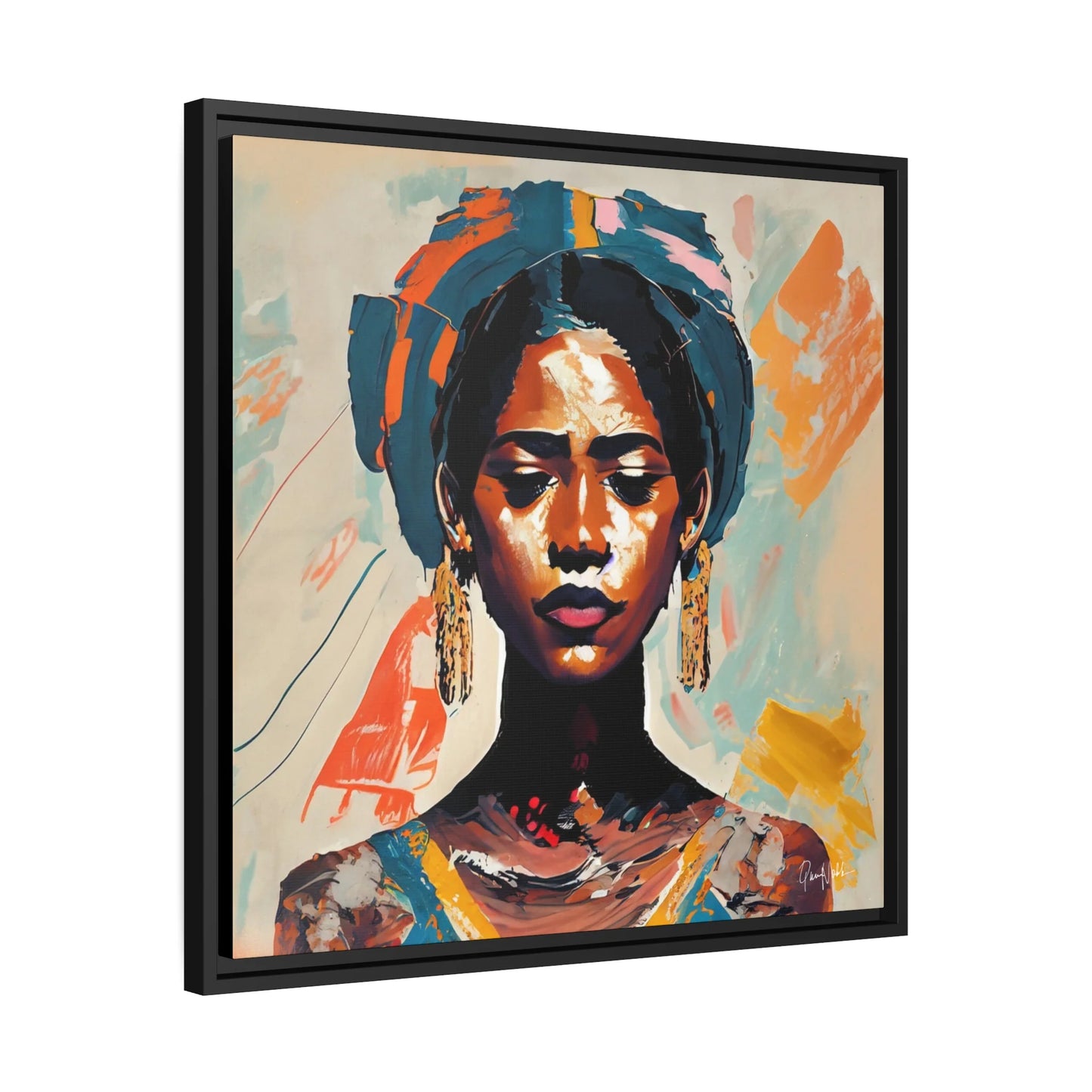 Stunning Woman with Turban Portrait Canvas Wall Art – Elegantly Framed for Timeless Decor