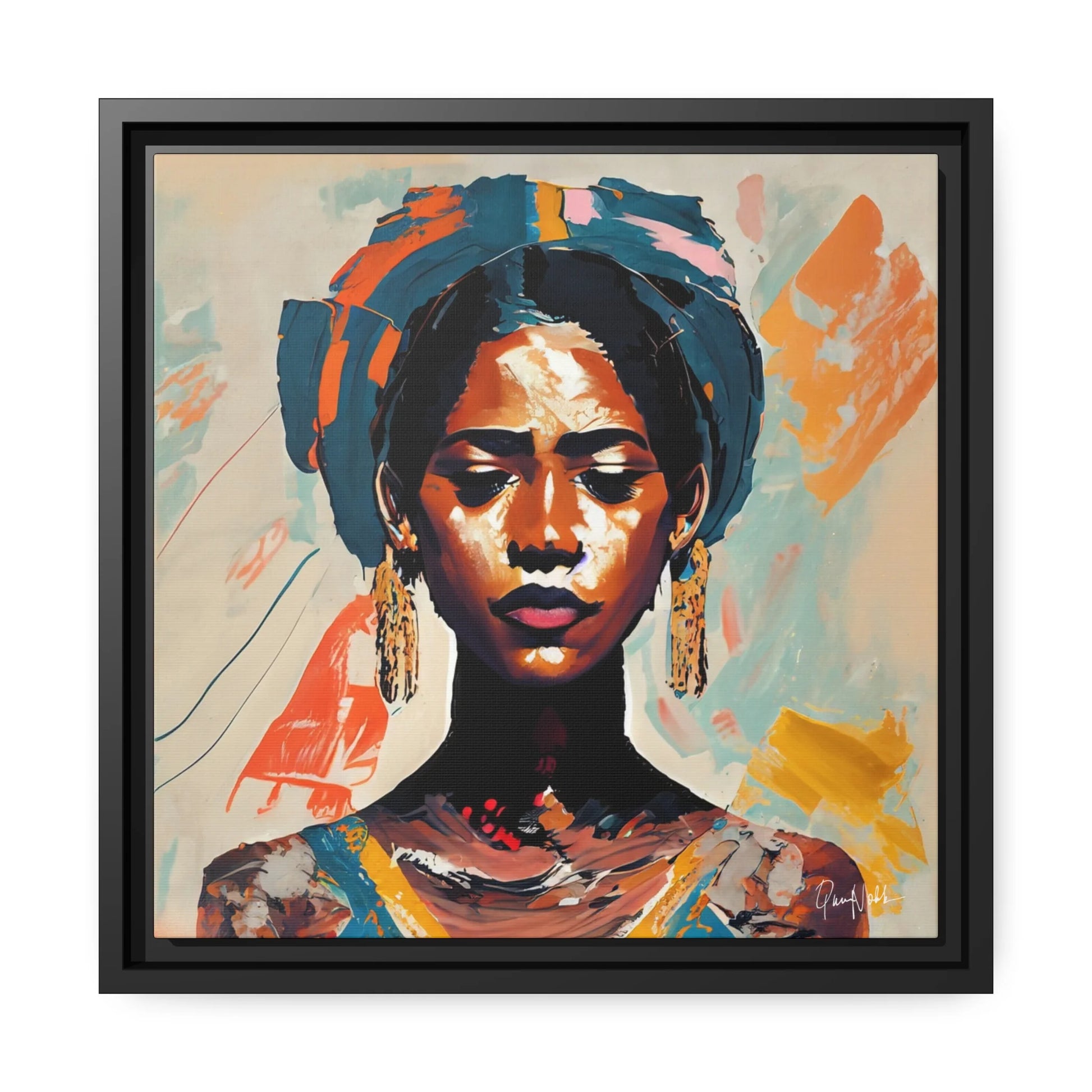 Stunning Woman with Turban Portrait Canvas Wall Art – Elegantly Framed for Timeless Decor
