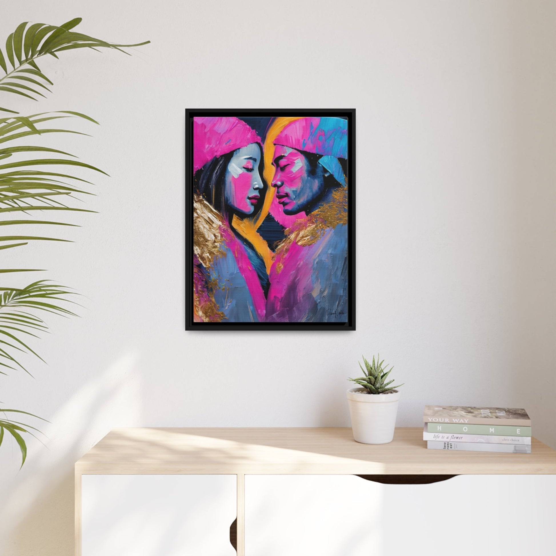 Vibrant Colorful Love Couple Portrait Canvas Wall Art by QueenNoble - Elevate Your Space with Artistic Brilliance