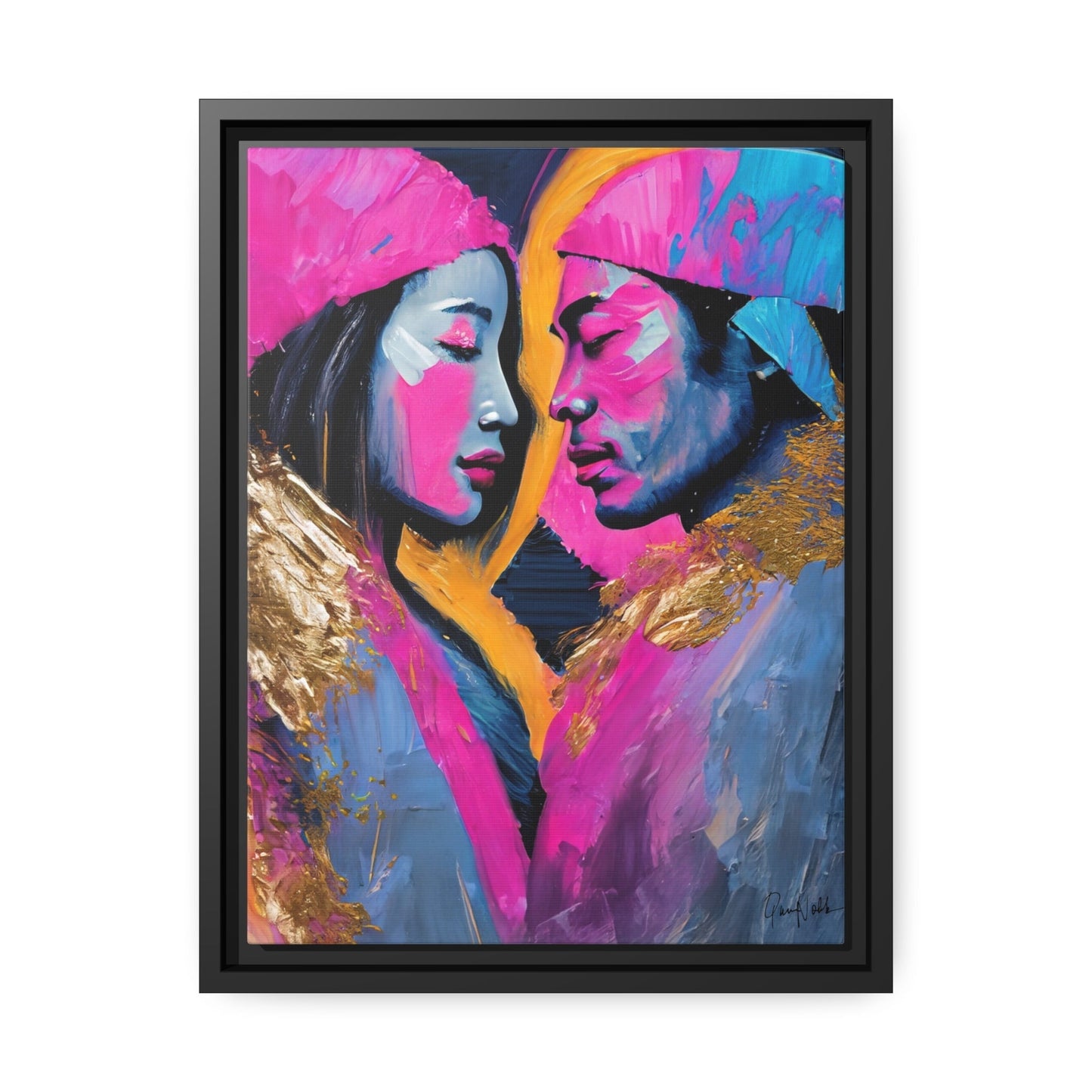 Vibrant Colorful Love Couple Portrait Canvas Wall Art by QueenNoble - Elevate Your Space with Artistic Brilliance