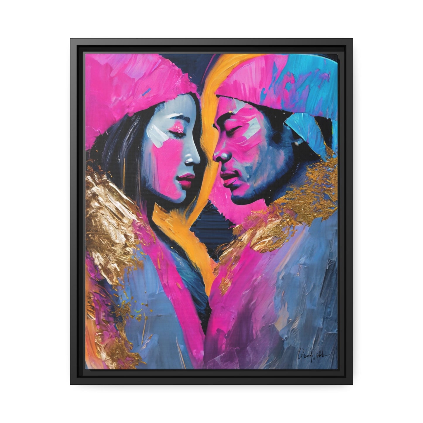 Vibrant Colorful Love Couple Portrait Canvas Wall Art by QueenNoble - Elevate Your Space with Artistic Brilliance
