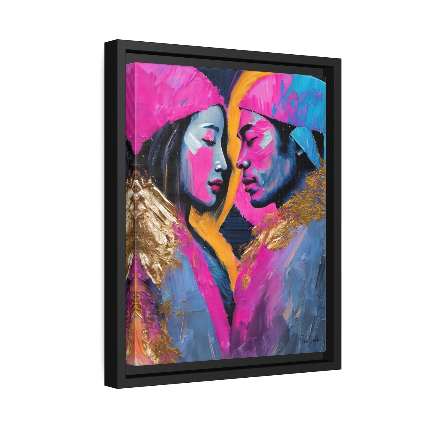 Vibrant Colorful Love Couple Portrait Canvas Wall Art by QueenNoble - Elevate Your Space with Artistic Brilliance