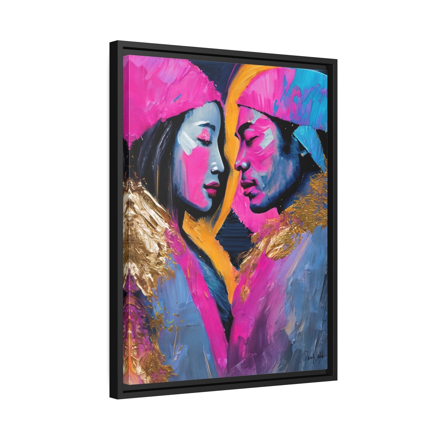 Vibrant Colorful Love Couple Portrait Canvas Wall Art by QueenNoble - Elevate Your Space with Artistic Brilliance