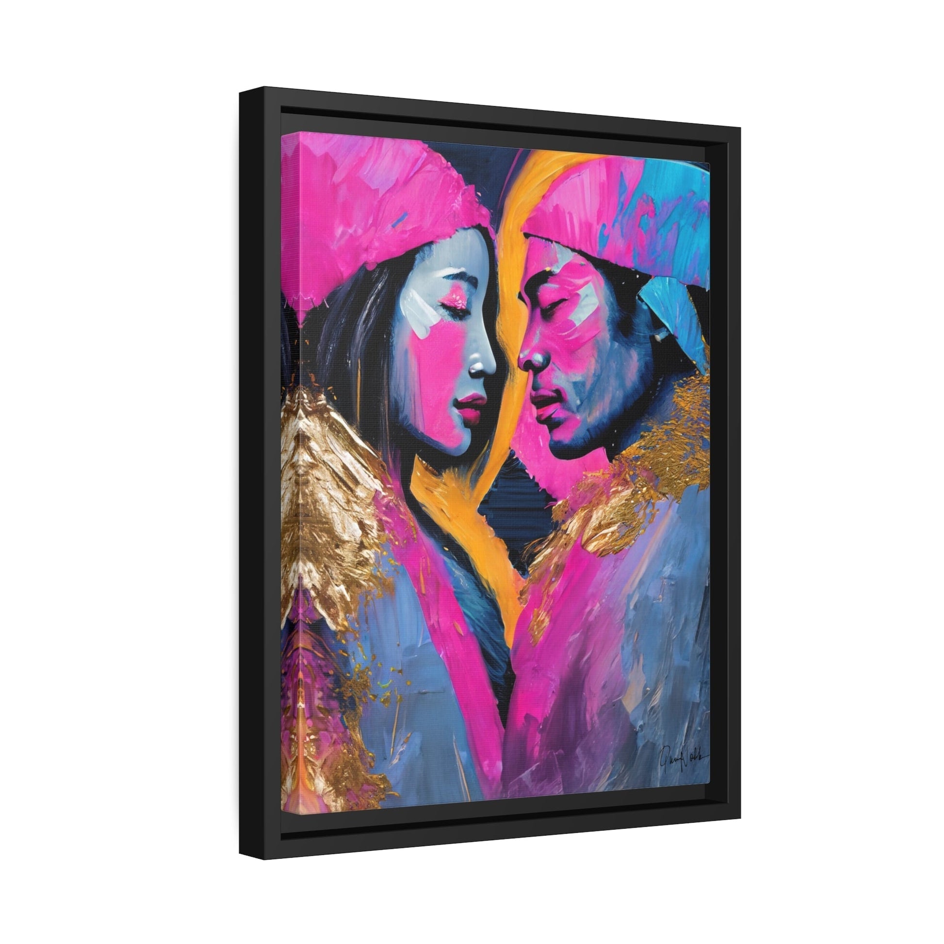 Vibrant Colorful Love Couple Portrait Canvas Wall Art by QueenNoble - Elevate Your Space with Artistic Brilliance