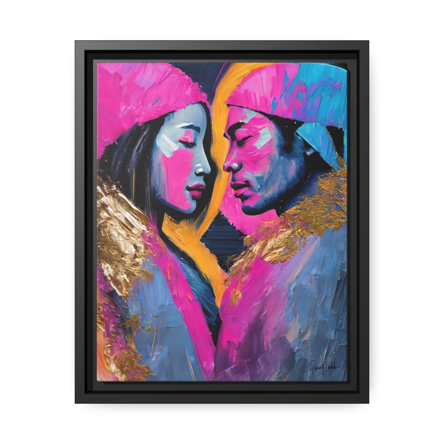 Vibrant Colorful Love Couple Portrait Canvas Wall Art by QueenNoble - Elevate Your Space with Artistic Brilliance
