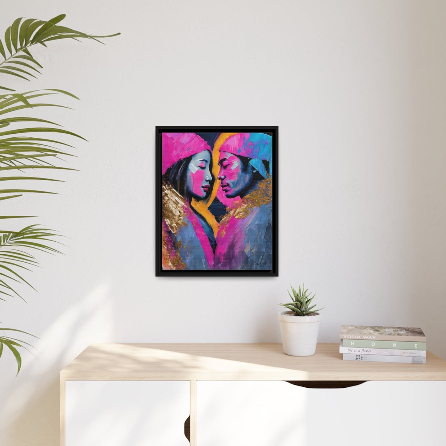 Vibrant Colorful Love Couple Portrait Canvas Wall Art by QueenNoble - Elevate Your Space with Artistic Brilliance