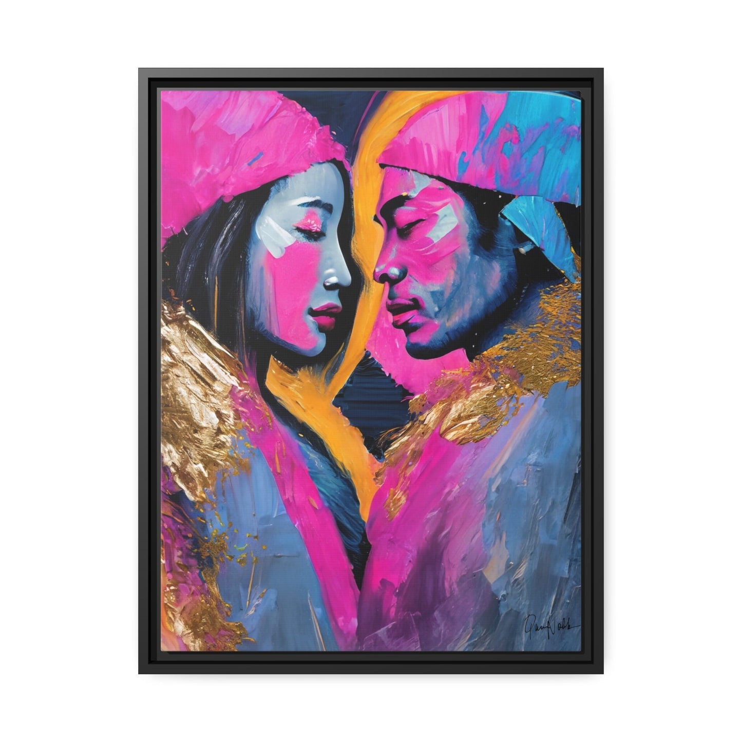 Vibrant Colorful Love Couple Portrait Canvas Wall Art by QueenNoble - Elevate Your Space with Artistic Brilliance