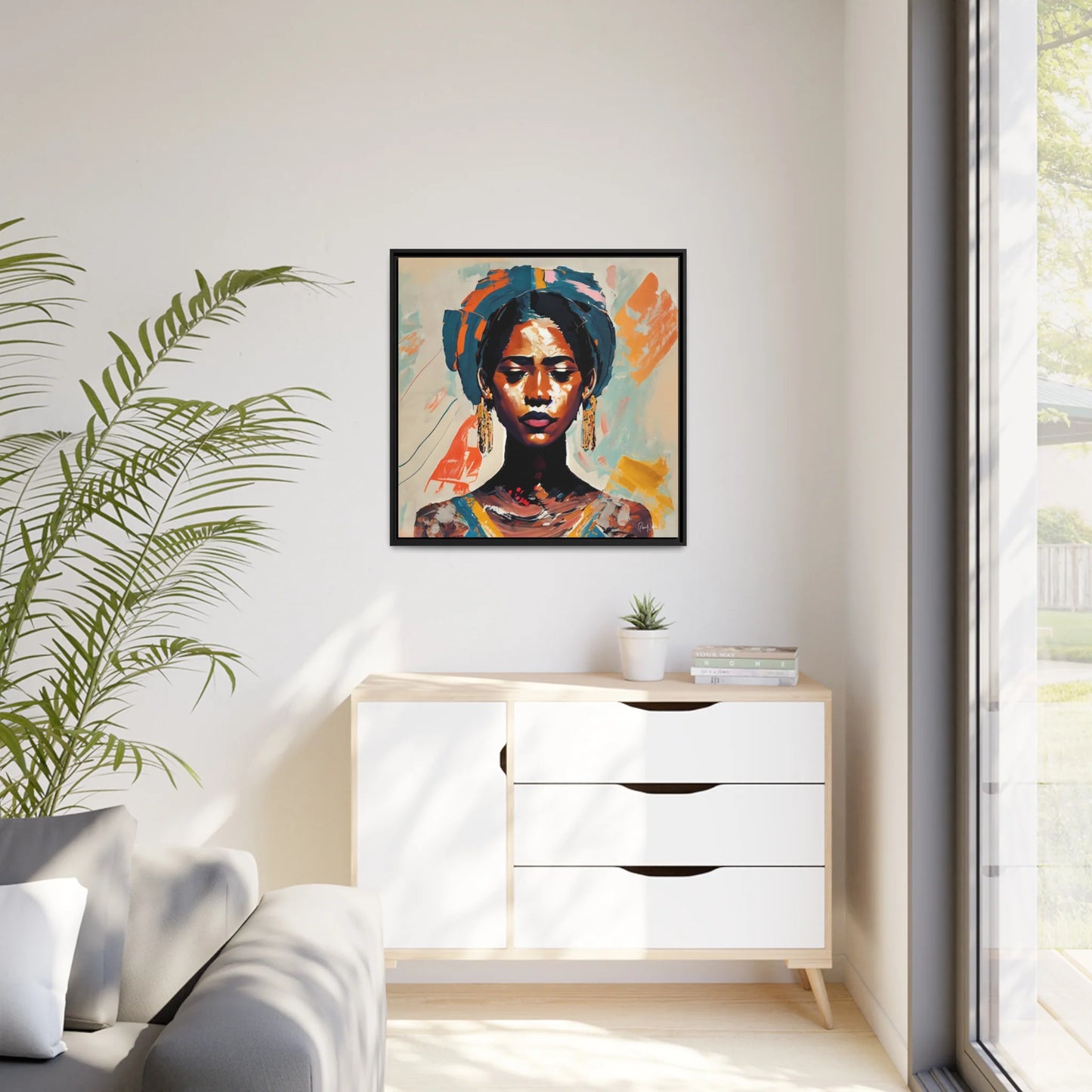 Stunning Woman with Turban Portrait Canvas Wall Art – Elegantly Framed for Timeless Decor
