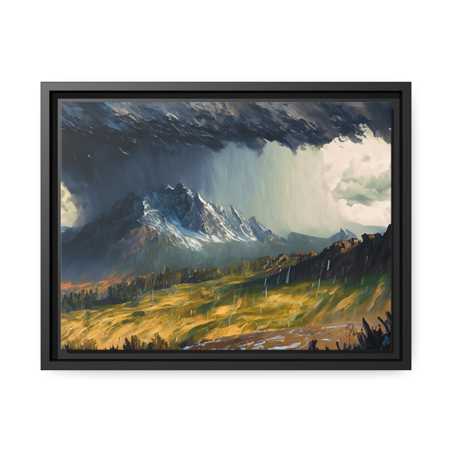 Transform Your Space with Landscape Raining in the Mountains Canvas Wall Art by QueenNoble