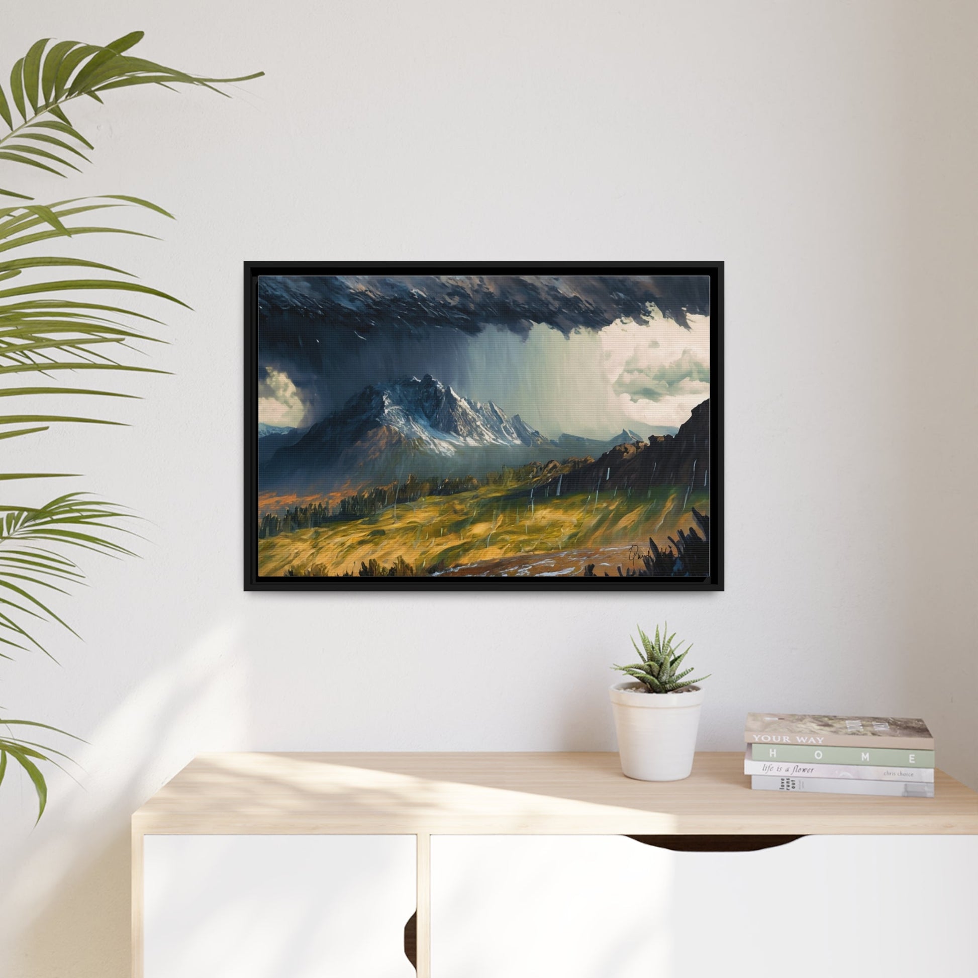 Transform Your Space with Landscape Raining in the Mountains Canvas Wall Art by QueenNoble